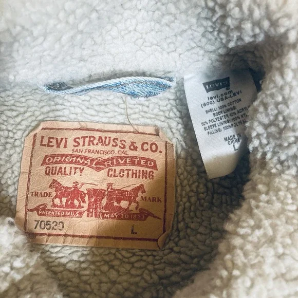 Levi's Denim Jacket Mens XL Blue Acid Wash Trucker Sherpa Fleece Lined 70520 - Picture 4 of 12